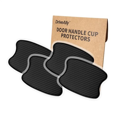 4Pcs Silicone 3D Carbon Fiber Texture Car Door Handle Cup Protectors Paint Scratch Protector Sticker Vehicle Exterior Accessories 1.5mm Thick Scratch Guard Sticker (Black, Medium) in Saudi Arabia