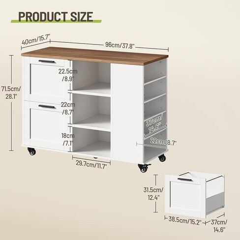 خزانة ملفات جانبية، حامل طابعة مع أدراج ملفات وأرفف مفتوحة، خزانة ملفات جانبية متنقلة ذات درجين مع عجلات قفل، لتخزين المكاتب المنزلية، لون الجوز والأبيض in Kuwait