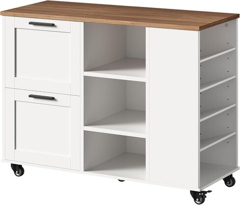 خزانة ملفات جانبية، حامل طابعة مع أدراج ملفات وأرفف مفتوحة، خزانة ملفات جانبية متنقلة ذات درجين مع عجلات قفل، لتخزين المكاتب المنزلية، لون الجوز والأبيض in Kuwait