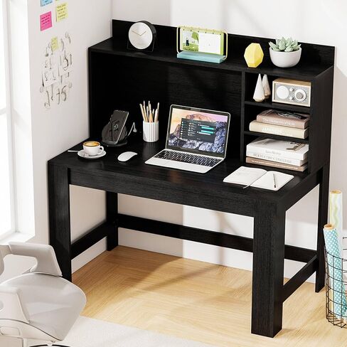 Tangkula 48“ Computer Desk with Hutch, Home Office Writing Study Desk with Storage Shelves, Cable Management Hole, Laptop Desk, Desk for Bedroom, Computer Workstation (White) in Saudi Arabia