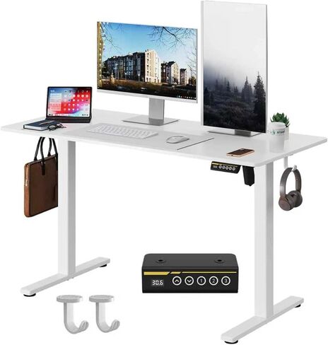 Electric Standing Desk,32x24 Inches Adjustable Height Stand up Desk, Sit Stand Home Office Desk with Splice Board, 3 Preset Heights,Equipped with Hooks,Ergonomic Computer Desk Workstation，White in Saudi Arabia