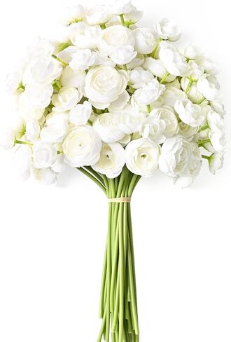 Waipfaru Ranunculus Artificial Flowers, 18Pcs 14In Fake Peonies Artificial Flowers, White Faux Flower for Vase Silk Flower Real Touch Faux Peony Bulk for DIY Wedding Bouquet Home Bridal Shower Decor in Saudi Arabia