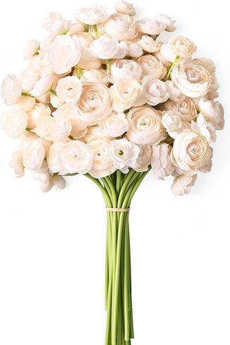 Waipfaru Ranunculus Artificial Flowers, 18Pcs 14In Fake Peonies Artificial Flowers, White Faux Flower for Vase Silk Flower Real Touch Faux Peony Bulk for DIY Wedding Bouquet Home Bridal Shower Decor in Saudi Arabia