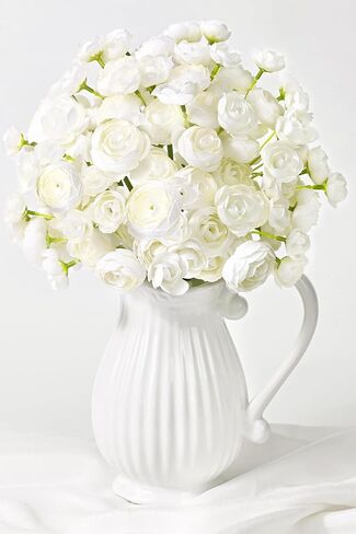 Waipfaru Ranunculus Artificial Flowers, 18Pcs 14In Fake Peonies Artificial Flowers, White Faux Flower for Vase Silk Flower Real Touch Faux Peony Bulk for DIY Wedding Bouquet Home Bridal Shower Decor in Saudi Arabia
