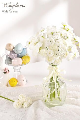 Waipfaru Ranunculus Artificial Flowers, 18Pcs 14In Fake Peonies Artificial Flowers, White Faux Flower for Vase Silk Flower Real Touch Faux Peony Bulk for DIY Wedding Bouquet Home Bridal Shower Decor in Saudi Arabia