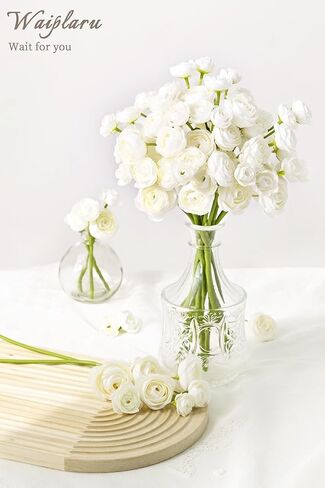 Waipfaru Ranunculus Artificial Flowers, 18Pcs 14In Fake Peonies Artificial Flowers, White Faux Flower for Vase Silk Flower Real Touch Faux Peony Bulk for DIY Wedding Bouquet Home Bridal Shower Decor in Saudi Arabia