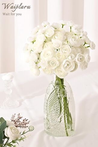 Waipfaru Ranunculus Artificial Flowers, 18Pcs 14In Fake Peonies Artificial Flowers, White Faux Flower for Vase Silk Flower Real Touch Faux Peony Bulk for DIY Wedding Bouquet Home Bridal Shower Decor in Saudi Arabia