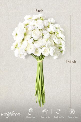 Waipfaru Ranunculus Artificial Flowers, 18Pcs 14In Fake Peonies Artificial Flowers, White Faux Flower for Vase Silk Flower Real Touch Faux Peony Bulk for DIY Wedding Bouquet Home Bridal Shower Decor in Saudi Arabia