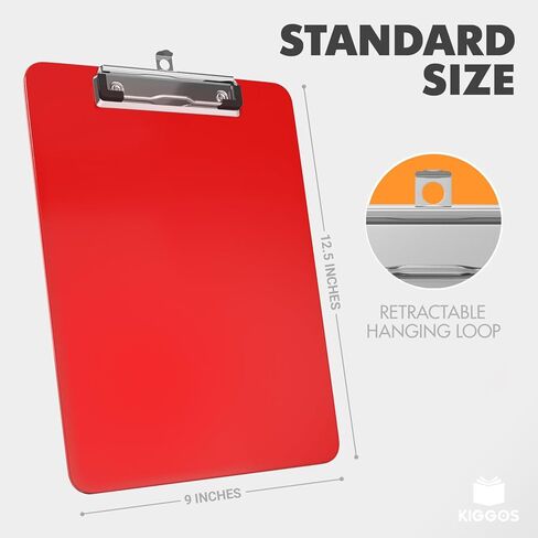 Red Plastic Clipboard 12.5" x 9" Durable Lightweight Clip Board with Low-Profile Metal Clip Holds 100 Sheets Acrylic Heavy Duty Clipboards for Classroom Office Teachers Students Home Truckers in Kuwait