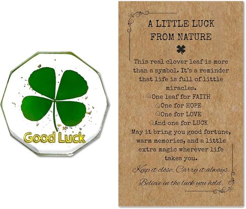 Real Four Leaf Clover Good Luck Pocket Token, Preserved Flower Resin Charm Gold Silver Foil, Real Clover for Wallet, Purse, Bag (Diamond Good Luck) in Saudi Arabia