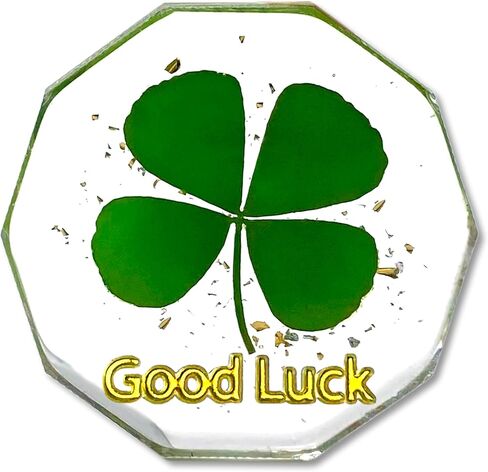 Real Four Leaf Clover Good Luck Pocket Token, Preserved Flower Resin Charm Gold Silver Foil, Real Clover for Wallet, Purse, Bag (Diamond Good Luck) in Saudi Arabia