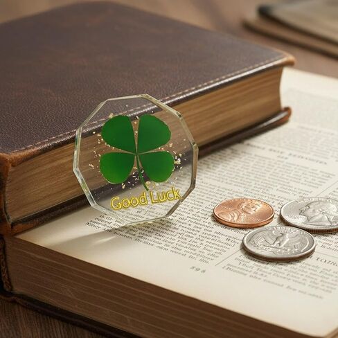 Real Four Leaf Clover Good Luck Pocket Token, Preserved Flower Resin Charm Gold Silver Foil, Real Clover for Wallet, Purse, Bag (Diamond Good Luck) in Saudi Arabia