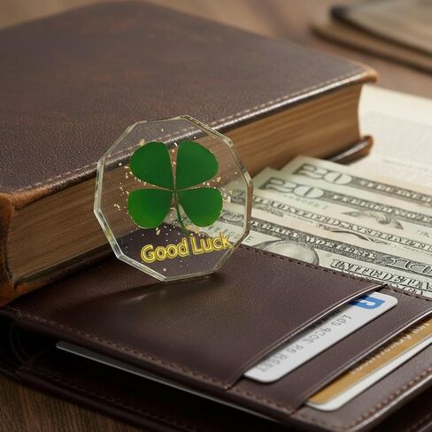 Real Four Leaf Clover Good Luck Pocket Token, Preserved Flower Resin Charm Gold Silver Foil, Real Clover for Wallet, Purse, Bag (Diamond Good Luck) in Saudi Arabia