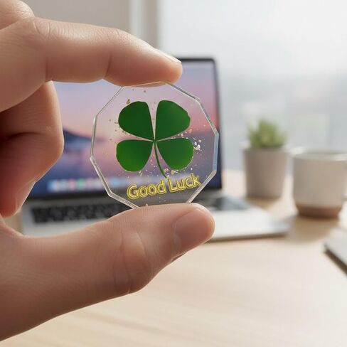 Real Four Leaf Clover Good Luck Pocket Token, Preserved Flower Resin Charm Gold Silver Foil, Real Clover for Wallet, Purse, Bag (Diamond Good Luck) in Saudi Arabia