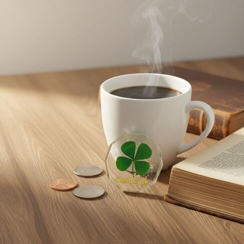 Real Four Leaf Clover Good Luck Pocket Token, Preserved Flower Resin Charm Gold Silver Foil, Real Clover for Wallet, Purse, Bag (Diamond Good Luck) in Saudi Arabia