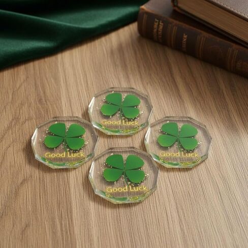 Real Four Leaf Clover Good Luck Pocket Token, Preserved Flower Resin Charm Gold Silver Foil, Real Clover for Wallet, Purse, Bag (Diamond Good Luck) in Saudi Arabia