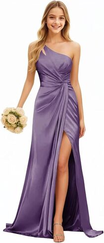 فساتين وصيفات الشرف للصغار من الساتان مع فتحة كتف واحدة وفساتين طويلة لفتاة الزهور لحفلات الزفاف in Kuwait