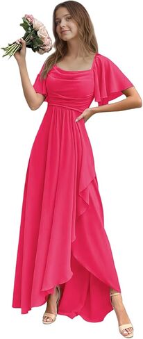 Junior Bridesmaid Dress Short Sleeve Chiffon Flower Girl Dresses for Wedding A Line Long Girls Formal Dress in Kuwait