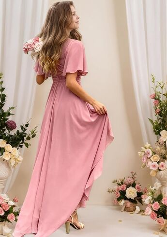 Junior Bridesmaid Dress Short Sleeve Chiffon Flower Girl Dresses for Wedding A Line Long Girls Formal Dress in Kuwait