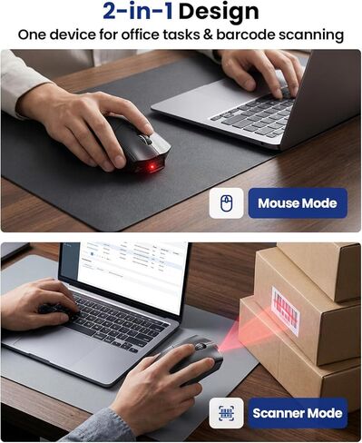 Eyoyo 2-in-1 Design Mouse Scanner: Wireless Portable USB Barcode Scanner with Ergonomic Grip, Long Battery Life for Scanning 1D 2D Code in Home Office, Book Store, Small Business, Inventory 2026 in Saudi Arabia