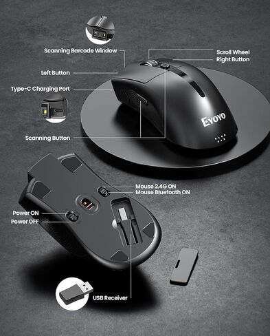 Eyoyo 2-in-1 Design Mouse Scanner: Wireless Portable USB Barcode Scanner with Ergonomic Grip, Long Battery Life for Scanning 1D 2D Code in Home Office, Book Store, Small Business, Inventory 2026 in Saudi Arabia