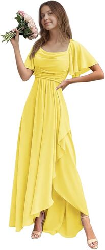 Junior Bridesmaid Dress Short Sleeve Chiffon Flower Girl Dresses for Wedding A Line Long Girls Formal Dress in Kuwait