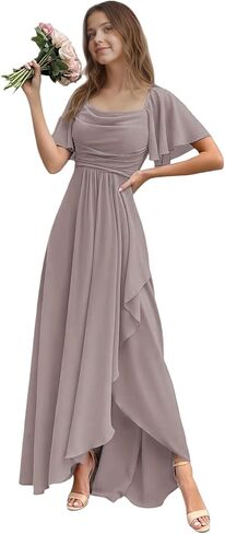 Junior Bridesmaid Dress Short Sleeve Chiffon Flower Girl Dresses for Wedding A Line Long Girls Formal Dress in Kuwait