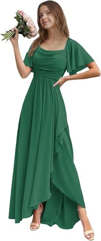 Junior Bridesmaid Dress Short Sleeve Chiffon Flower Girl Dresses for Wedding A Line Long Girls Formal Dress in Kuwait