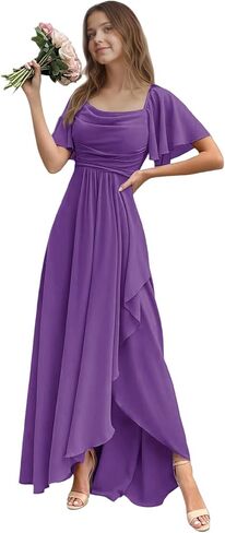 Junior Bridesmaid Dress Short Sleeve Chiffon Flower Girl Dresses for Wedding A Line Long Girls Formal Dress in Kuwait