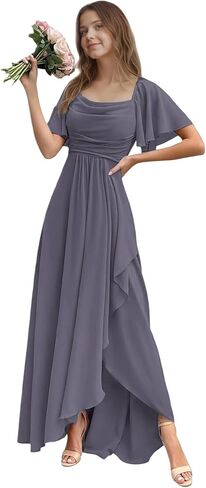 Junior Bridesmaid Dress Short Sleeve Chiffon Flower Girl Dresses for Wedding A Line Long Girls Formal Dress in Kuwait