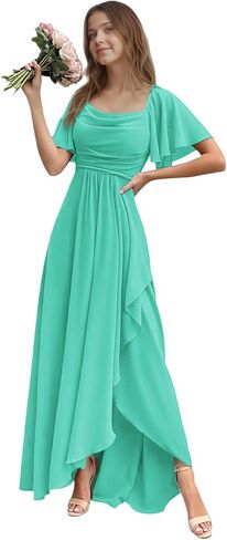 Junior Bridesmaid Dress Short Sleeve Chiffon Flower Girl Dresses for Wedding A Line Long Girls Formal Dress in Kuwait