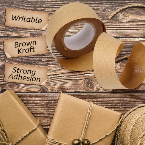 3 Pack Brown Paper Tape,Water Activated Tape Reinforced Packing Tape Kraft Tape with Strong Adhesive Paper Packing Tape for Packaging and Shipping - 36mm x 89yd in Saudi Arabia