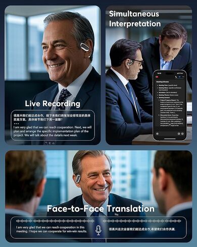 سماعات أذن لترجمة اللغات بتقنية الذكاء الاصطناعي، مترجم سماعات رأس بلوتوث 5.4 لـ 144 لغة ولهجة، سماعات OWS LCD تعمل باللمس في الوقت الحقيقي تناسب iOS وAndroid مثالية لتعلم الأعمال أثناء السفر in Kuwait