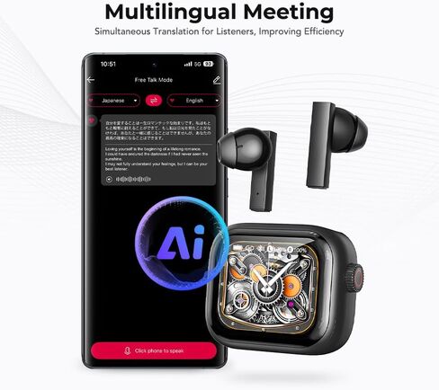 سماعات أذن NE40 AI للترجمة في الوقت الفعلي، سماعات رأس لمترجم اللغة مع شاشة LCD تعمل باللمس Audiofonos Traductores Inglés Español تدعم 140 لغة لأعمال السفر in Kuwait