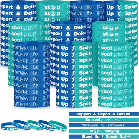 Jenaai 100 Pcs Anti Bullying Wristbands Bulk Against Bullying Prevention Items Silicone Bracelet Bands for Awareness Fundraising School Event Campaign, 5 Styles in Saudi Arabia
