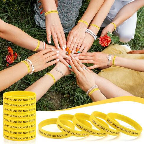 Kenning 100 Pcs Crime Scene Do Not Cross Wristband Bulk Crime Scene Gifts Bulk Bright Yellow Do Not Cross Bracelets Party Accessories for Murder Theme Party Favors Mystery Halloween Events in Saudi Arabia