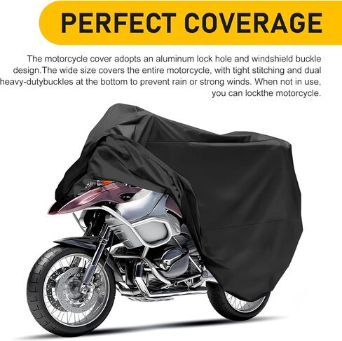 Motorcycle Cover, All Season Universal Weather Waterproof Motorcycle Covers, Sun Outdoor Protection Motorbike Cover with Lock-Holes & Storage Bag, Suitable for 250cc Cruiser Bike (Black) in Saudi Arabia