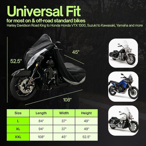Formosa Covers All-Season Motorcycle Cover – Heavy-Duty Rain and UV Protection, Heat-Resistant – Universal Fit Up to 108" – Lock-Holes, Reflective Strips – Indoor/Outdoor Bike Protection (XXL, Skull) in Kuwait