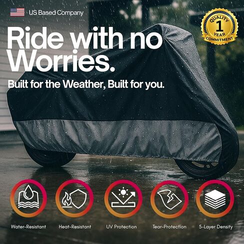 Formosa Covers All-Season Motorcycle Cover – Heavy-Duty Rain and UV Protection, Heat-Resistant – Universal Fit Up to 108" – Lock-Holes, Reflective Strips – Indoor/Outdoor Bike Protection (XXL, Skull) in Kuwait