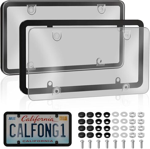 License Plate Covers & Frames, 2 Pack Grey Car Front and Rear License Plate Protector Holder with Screws & Caps, Unbreakable Car Licence Plate Frame, Universal for Most Standard US Plates in Saudi Arabia