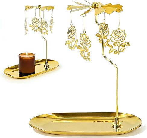Carousel Candle Holder Spinning Rotary Holder with Tray,Glod Carousel Candle Spinner for Table Centerpiece, Christmas, Valentine's Day, Party Decor, Gift in Saudi Arabia