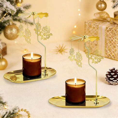 Carousel Candle Holder Spinning Rotary Holder with Tray,Glod Carousel Candle Spinner for Table Centerpiece, Christmas, Valentine's Day, Party Decor, Gift in Saudi Arabia