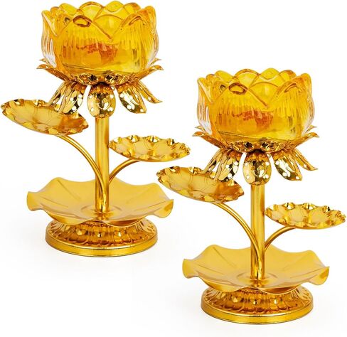 قطعتان من حامل شموع اللوتس، شمعدان ذهبي للطاولة المركزية لتزيين حفلات الزفاف، مصابيح زيت ديا هندية لسمن ديوالي بوجا، ديكور منزلي لمعبد بوذا in Kuwait