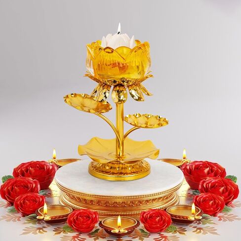 قطعتان من حامل شموع اللوتس، شمعدان ذهبي للطاولة المركزية لتزيين حفلات الزفاف، مصابيح زيت ديا هندية لسمن ديوالي بوجا، ديكور منزلي لمعبد بوذا in Kuwait