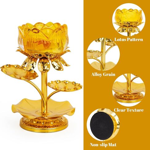 قطعتان من حامل شموع اللوتس، شمعدان ذهبي للطاولة المركزية لتزيين حفلات الزفاف، مصابيح زيت ديا هندية لسمن ديوالي بوجا، ديكور منزلي لمعبد بوذا in Kuwait