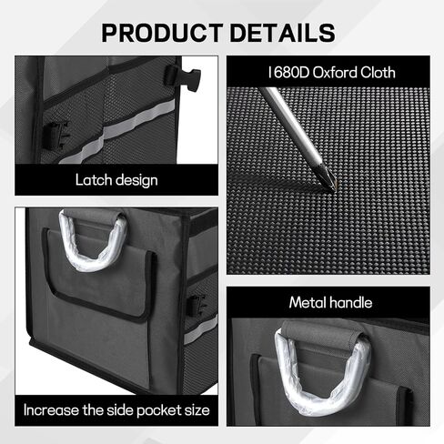 Car Trunk Organizer with Lid, 28L 2-Compartment Collapsible Trunk Cargo Storage Box, Waterproof Oxford Vehicle Backseat Storage Organizer with Base Plate & Metal Handle, Car Accessories (Black) in Saudi Arabia