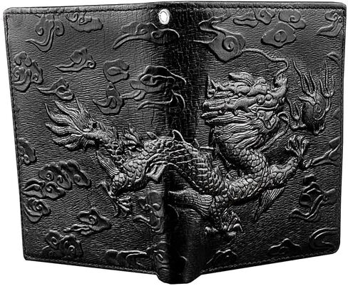 Balck Men Real Leather Vintage Dragon Wallet with Chain Card Holder Purse in Kuwait