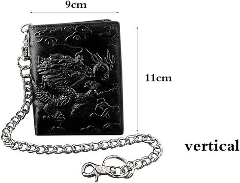 Balck Men Real Leather Vintage Dragon Wallet with Chain Card Holder Purse in Kuwait