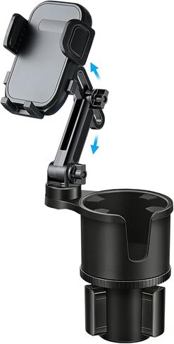Car Cup-Holder Phone-Mount with Long Arm - 2 in 1 Adjustable Cup Holder Expander with Rubber and Expandable Base for 8-32oz Bottle, Cell Phone Stand Holder Friendly Fit iPhone & All Mobile Smartphones in Saudi Arabia