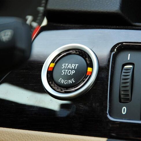 غطاء حلقة مفاتيح من ألياف الكربون الفاخرة الحقيقية لمحرك السيارة وزر إيقاف الإشعال وزخرفة داخلية متوافقة مع ملحقات BMW 3 Series E90 E92 E93 328i 335i 2009 2010 2011 2012 2012 (النمط A) in Kuwait